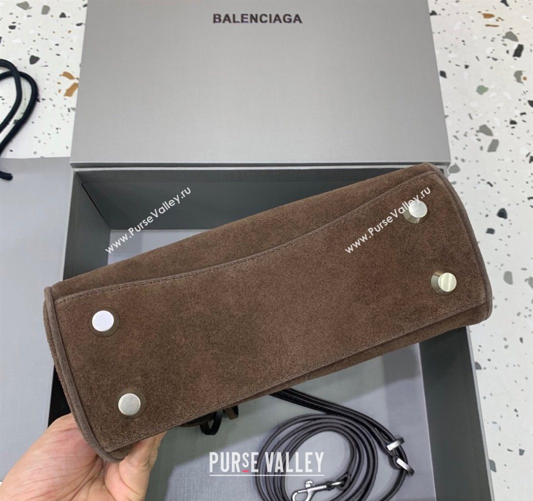 Balenciaga Rodeo Mini Handbag in dark coffee suede, aged-silver hardware 2025 78972 (JM-251120125)
