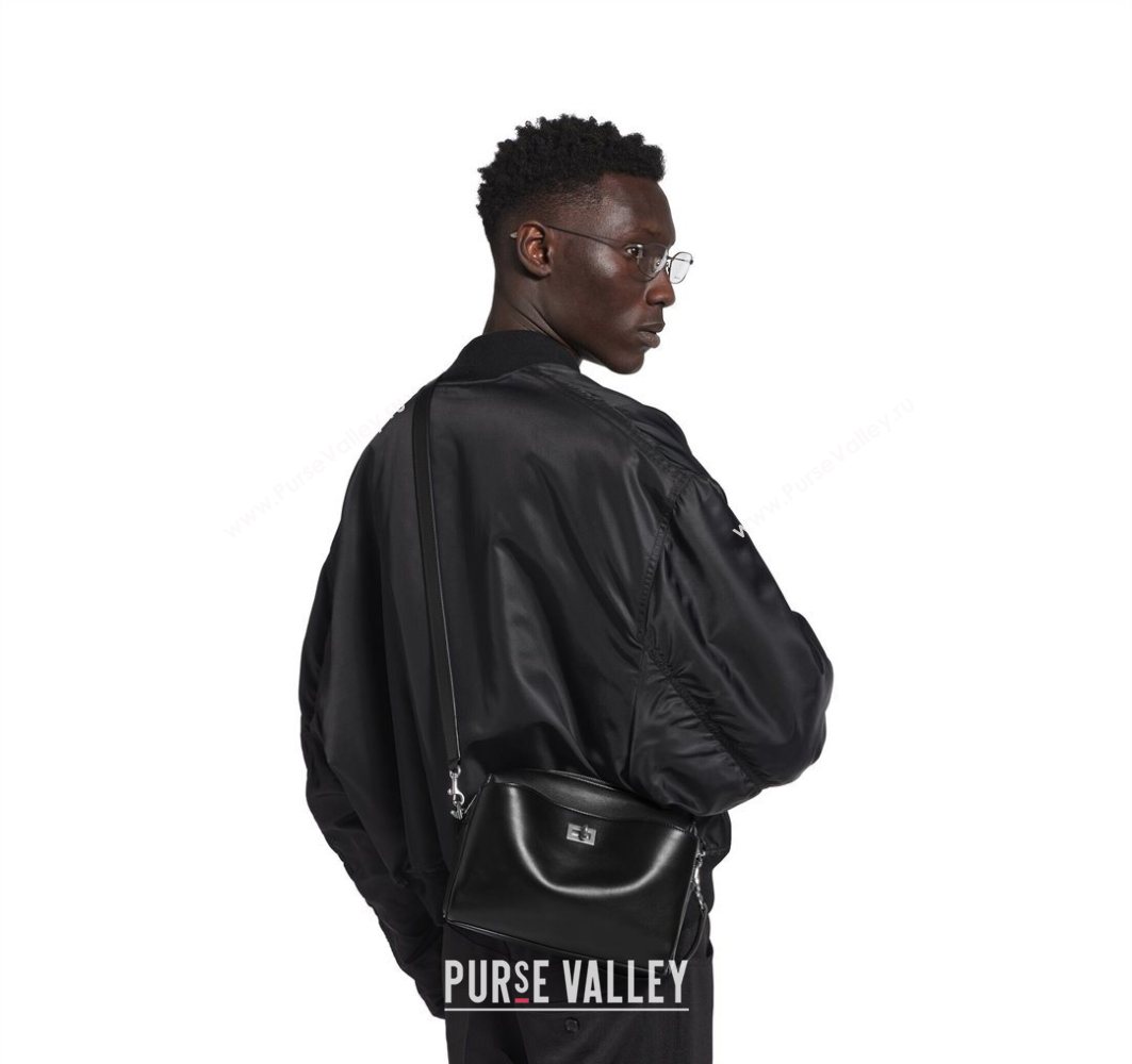 Balenciaga Mens Rodeo Camera Bag in black smooth calfskin, aged-silver hardware 2025 (JM-251120134)