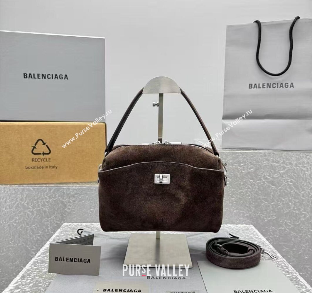 Balenciaga Mens Rodeo Camera Bag in brown suede, aged-silver hardware 2025 (JM-251120135)
