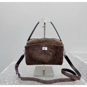 Balenciaga Mens Rodeo Camera Bag in brown suede, aged-silver hardware 2025 (JM-251120135)