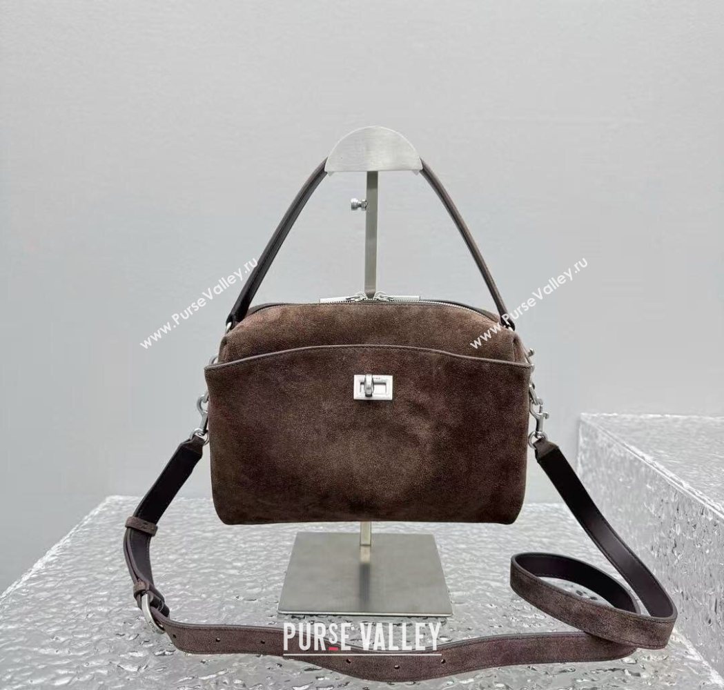 Balenciaga Mens Rodeo Camera Bag in brown suede, aged-silver hardware 2025 (JM-251120135)