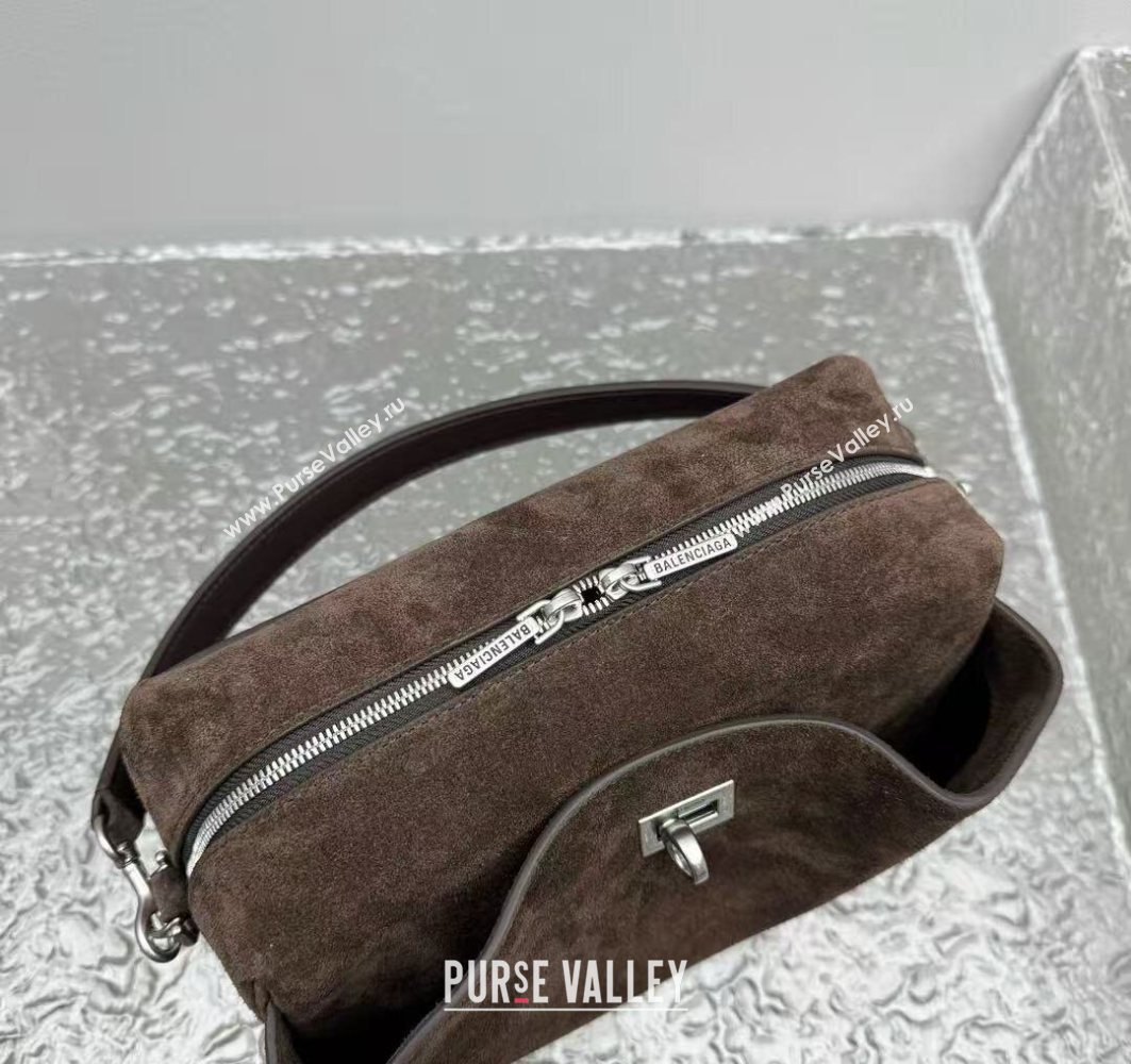 Balenciaga Mens Rodeo Camera Bag in brown suede, aged-silver hardware 2025 (JM-251120135)
