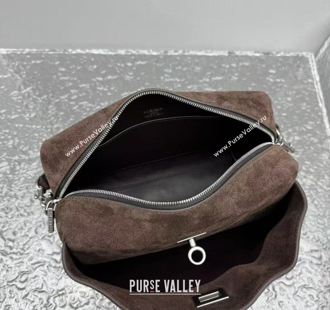 Balenciaga Mens Rodeo Camera Bag in brown suede, aged-silver hardware 2025 (JM-251120135)