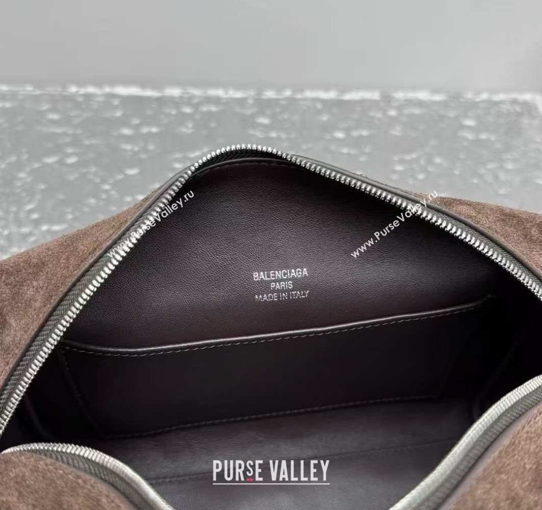 Balenciaga Mens Rodeo Camera Bag in brown suede, aged-silver hardware 2025 (JM-251120135)