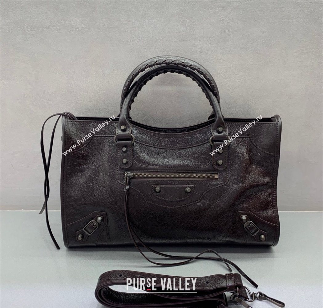 Balenciaga Le City Medium Bag in Arena Storico lambskin Coffee Brown 2025 1120 (JM-251120136)
