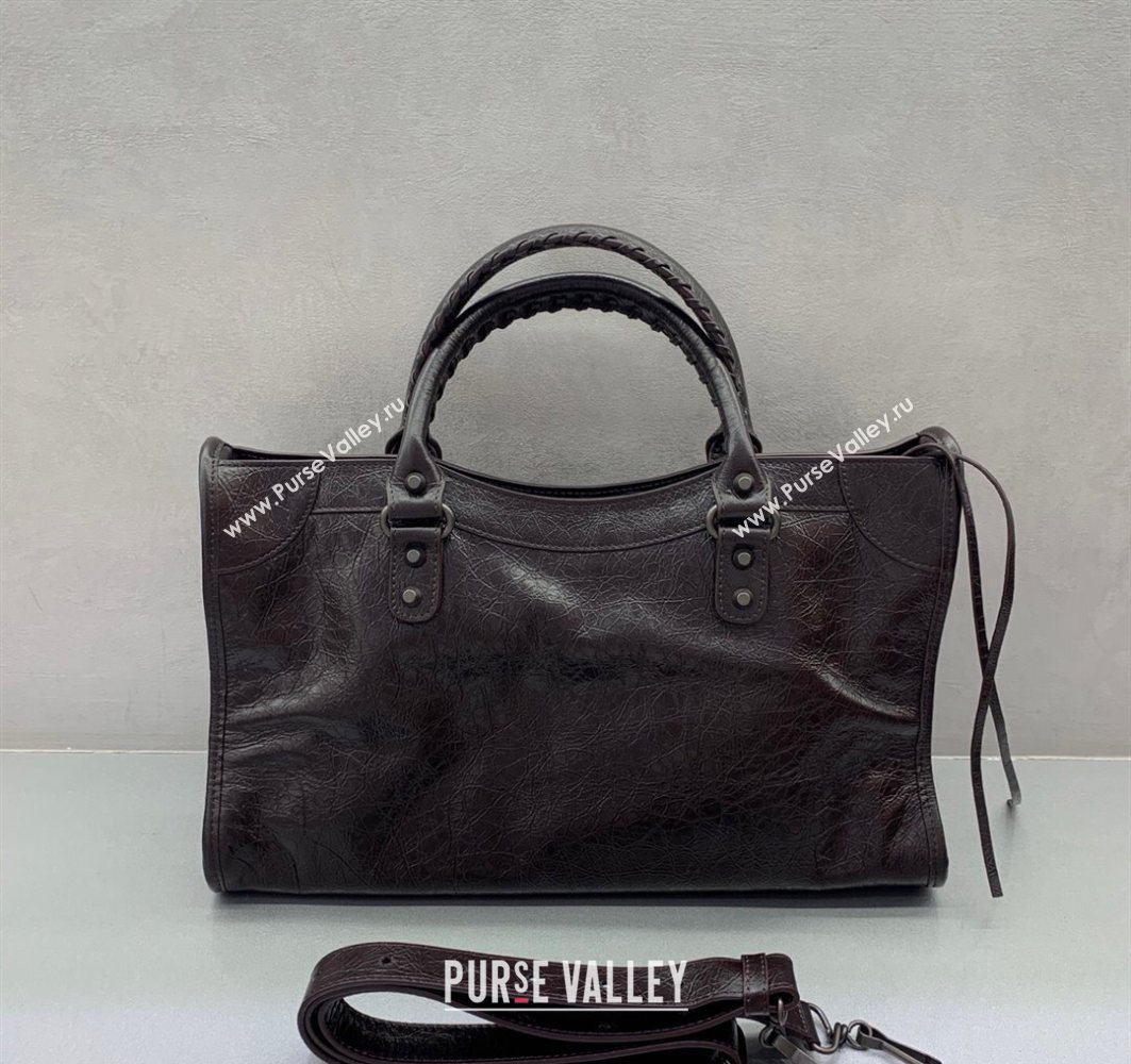 Balenciaga Le City Medium Bag in Arena Storico lambskin Coffee Brown 2025 1120 (JM-251120136)