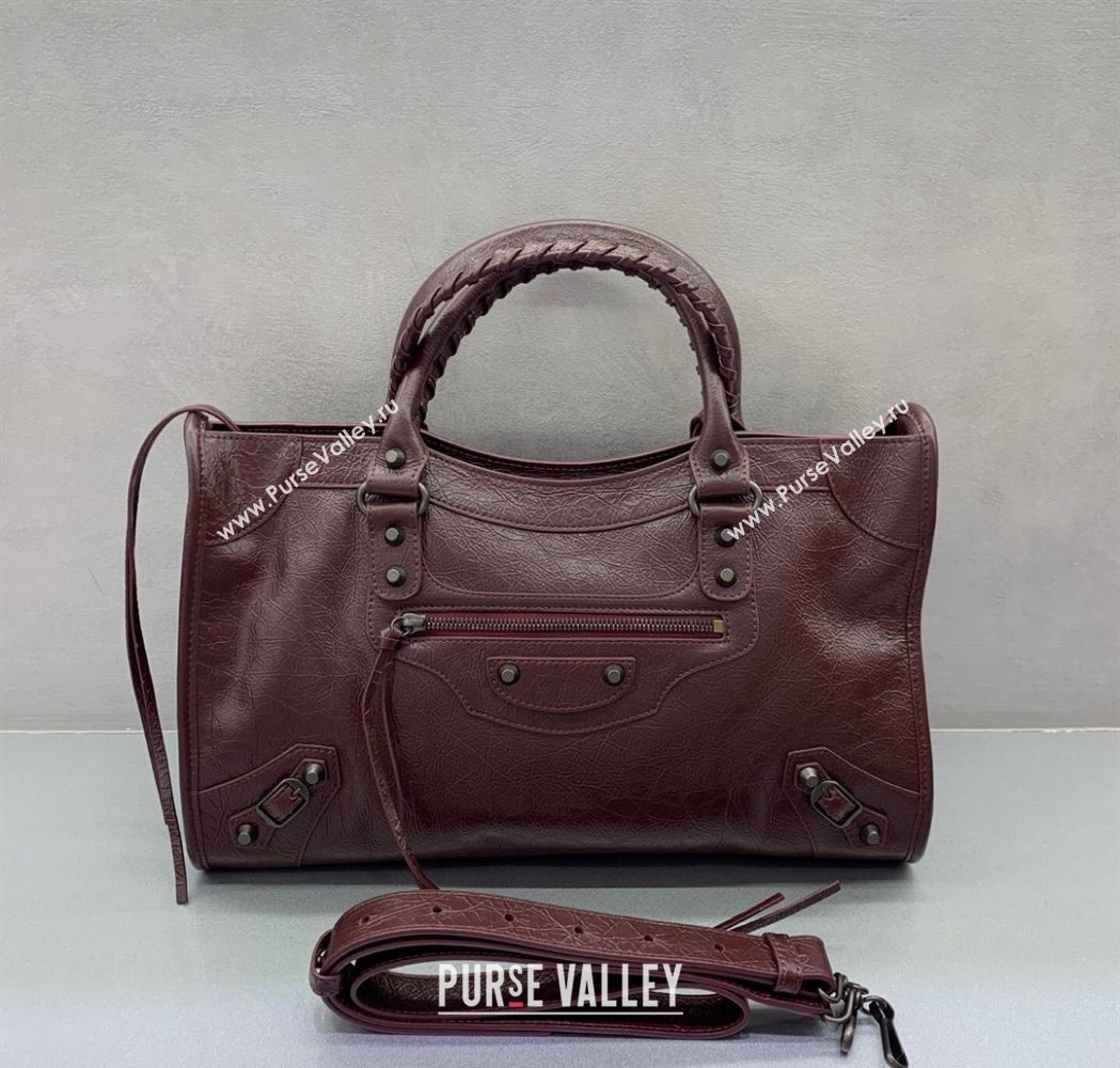Balenciaga Le City Medium Bag in Arena Storico lambskin Burgundy 2025 0925 (JM-251120138)