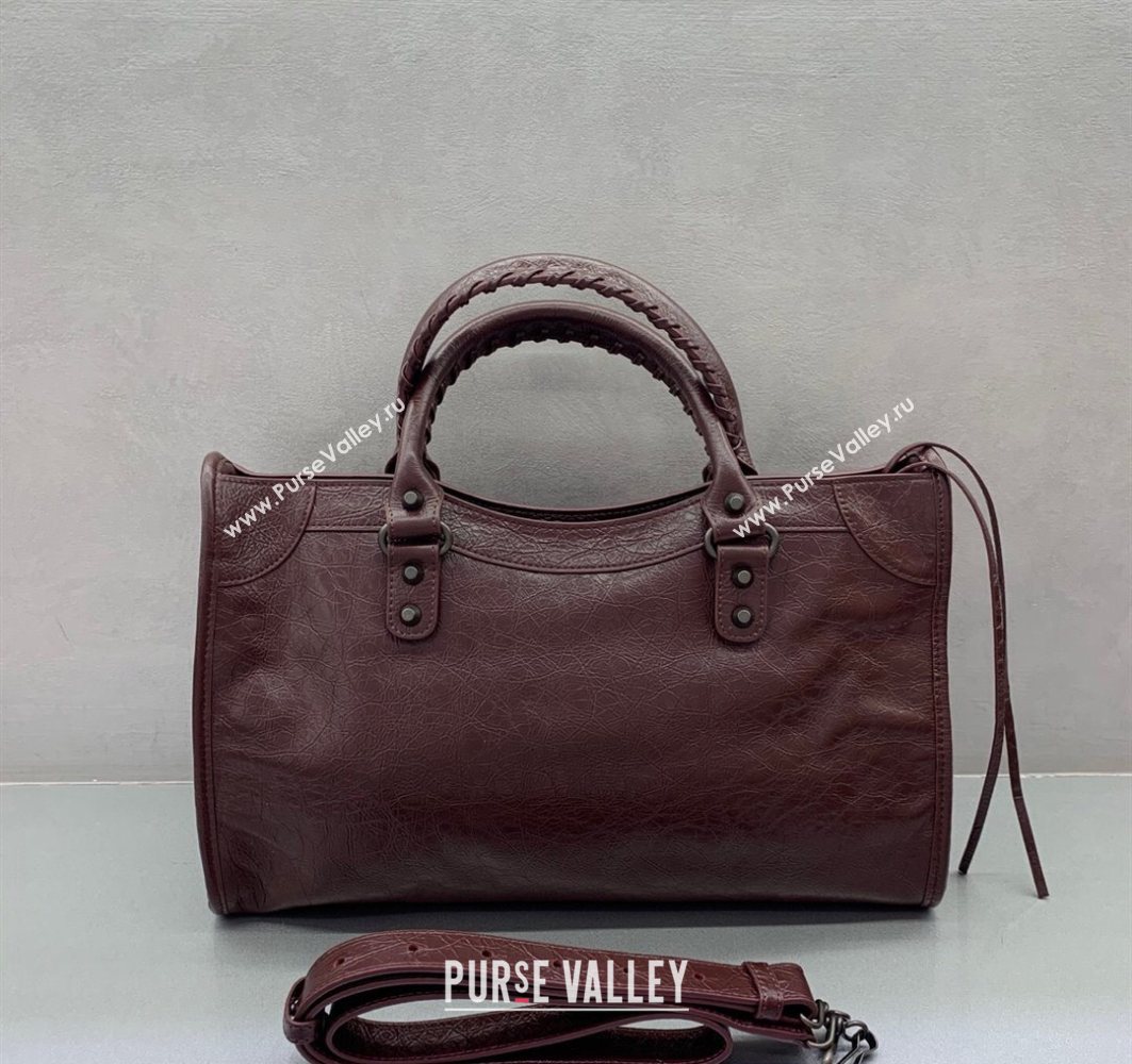 Balenciaga Le City Medium Bag in Arena Storico lambskin Burgundy 2025 0925 (JM-251120138)
