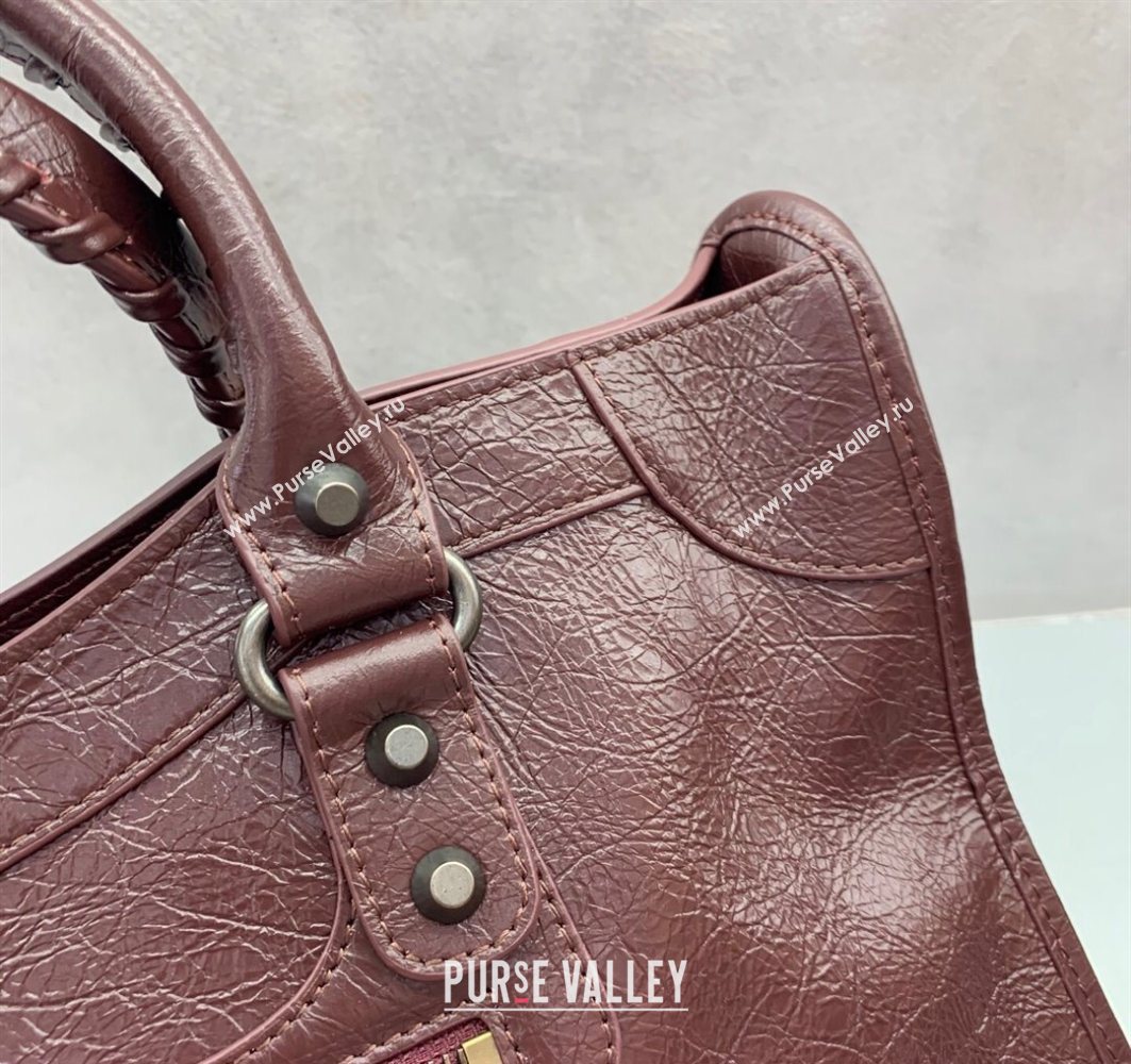 Balenciaga Le City Medium Bag in Arena Storico lambskin Burgundy 2025 0925 (JM-251120138)