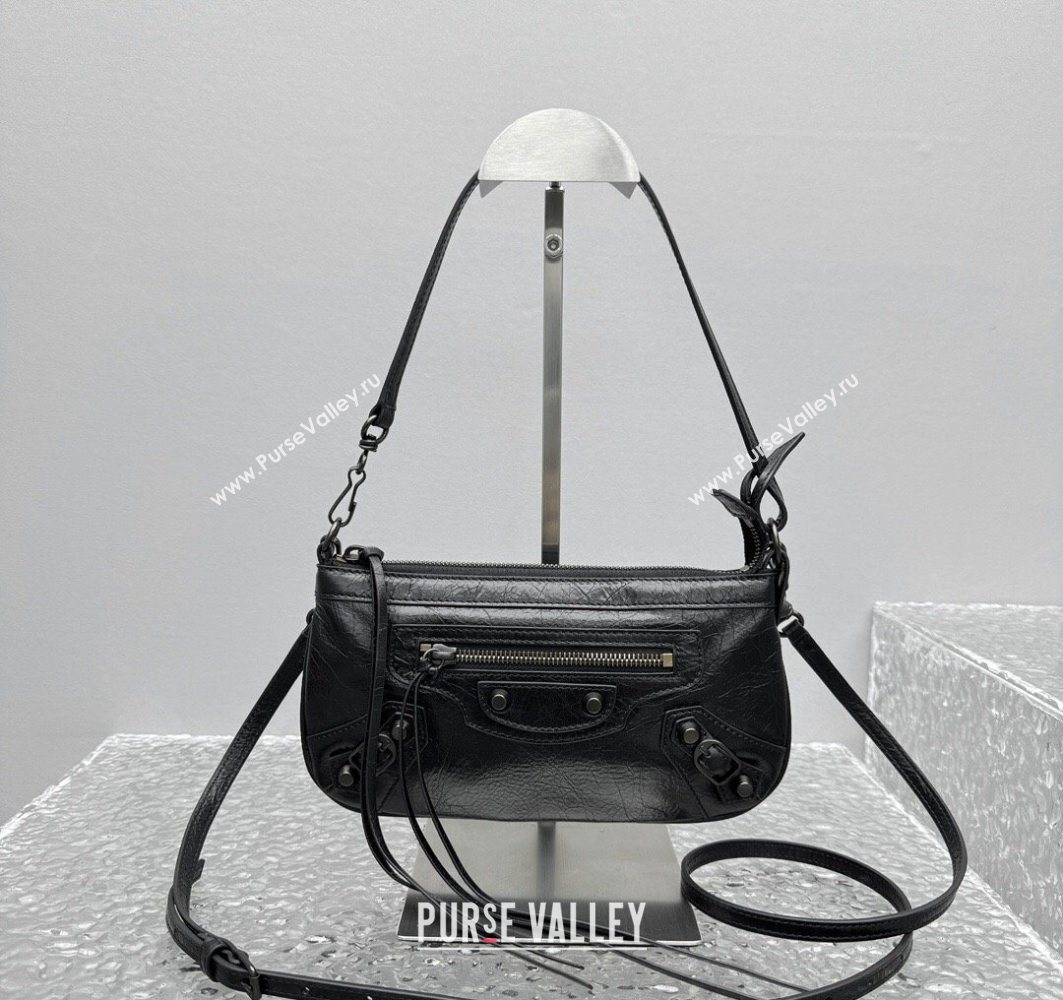 Balenciaga Le City Moto Small Shoulder Bag in Arena Storico Lambskin Black 2025 92601 (JM-251120102)