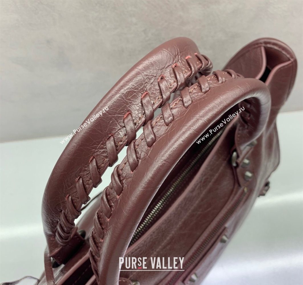 Balenciaga Le City Medium Bag in Arena Storico lambskin Burgundy 2025 0925 (JM-251120138)