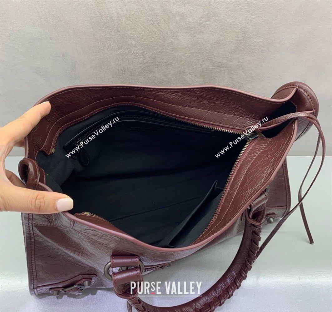 Balenciaga Le City Medium Bag in Arena Storico lambskin Burgundy 2025 0925 (JM-251120138)
