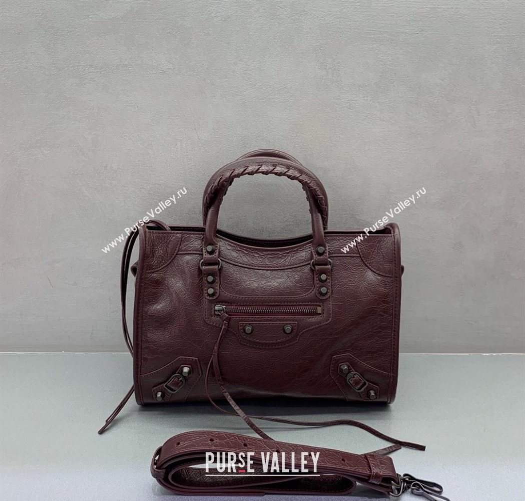 Balenciaga Le City Small Bag in Arena Storico lambskin Burgundy 2025 0925 (JM-251120139)