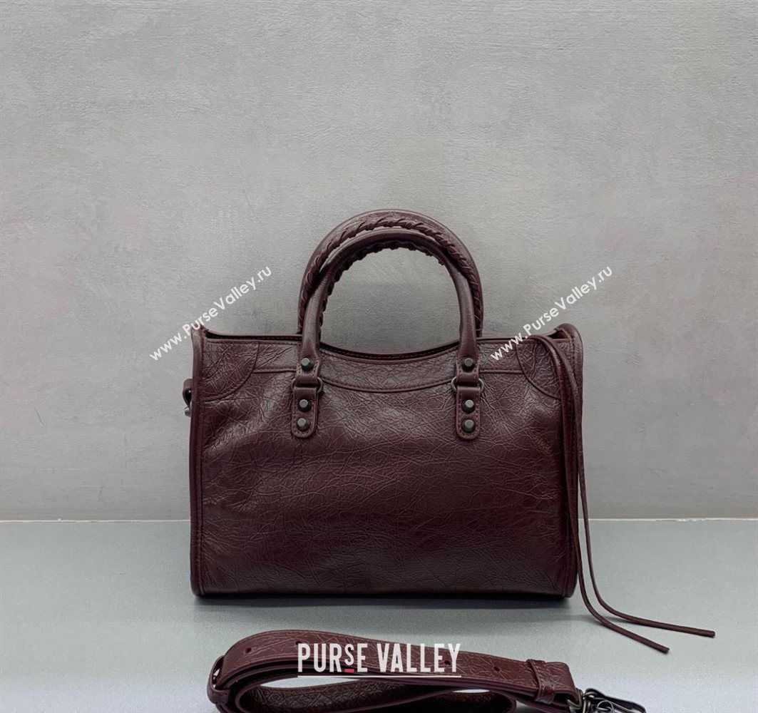 Balenciaga Le City Small Bag in Arena Storico lambskin Burgundy 2025 0925 (JM-251120139)