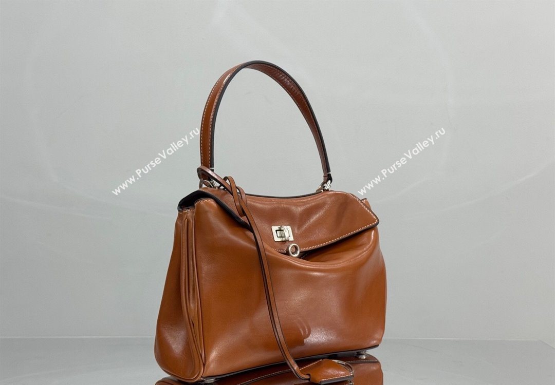 Balenciaga Rodeo Small Handbag in tan brown smooth calfskin, aged-silver hardware 2025 78972 (JM-251120127)