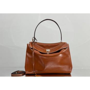 Balenciaga Rodeo Medium Handbag in tan brown smooth calfskin, aged-silver hardware 2025 78972 (JM-251120129)