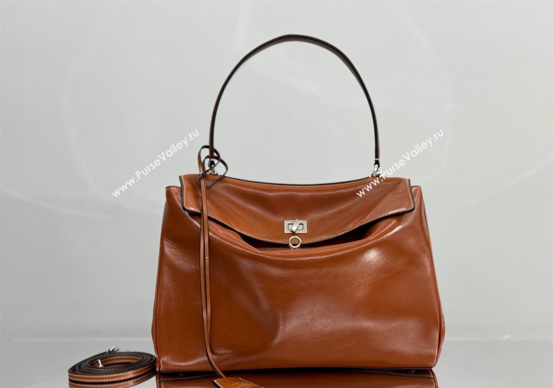 Balenciaga Rodeo Medium Handbag in tan brown smooth calfskin, aged-silver hardware 2025 78972 (JM-251120129)