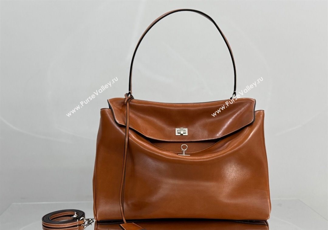 Balenciaga Rodeo Large Handbag in tan brown smooth calfskin, aged-silver hardware 2025 78972 (JM-251120130)