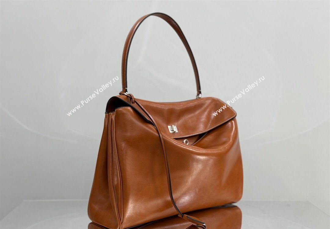 Balenciaga Rodeo Large Handbag in tan brown smooth calfskin, aged-silver hardware 2025 78972 (JM-251120130)