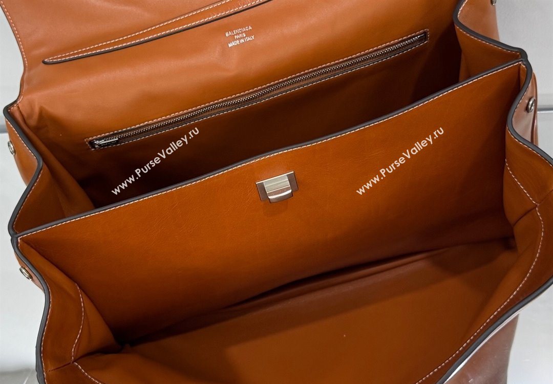 Balenciaga Rodeo Large Handbag in tan brown smooth calfskin, aged-silver hardware 2025 78972 (JM-251120130)