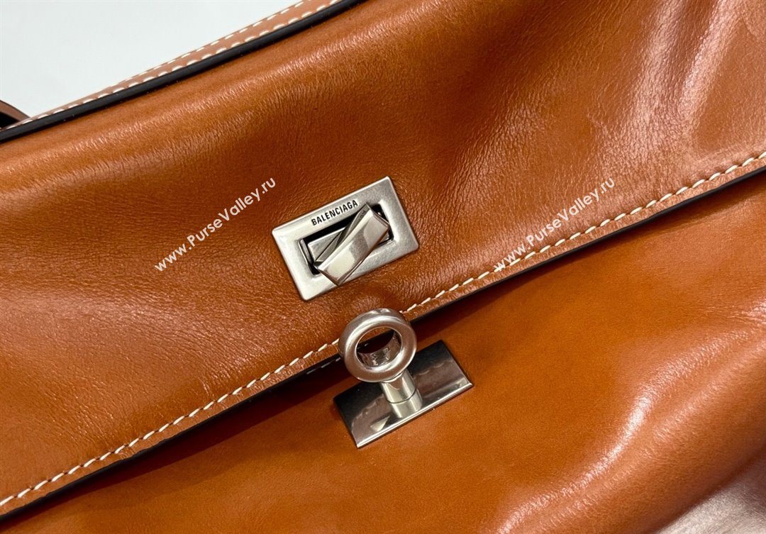 Balenciaga Rodeo Large Handbag in tan brown smooth calfskin, aged-silver hardware 2025 78972 (JM-251120130)