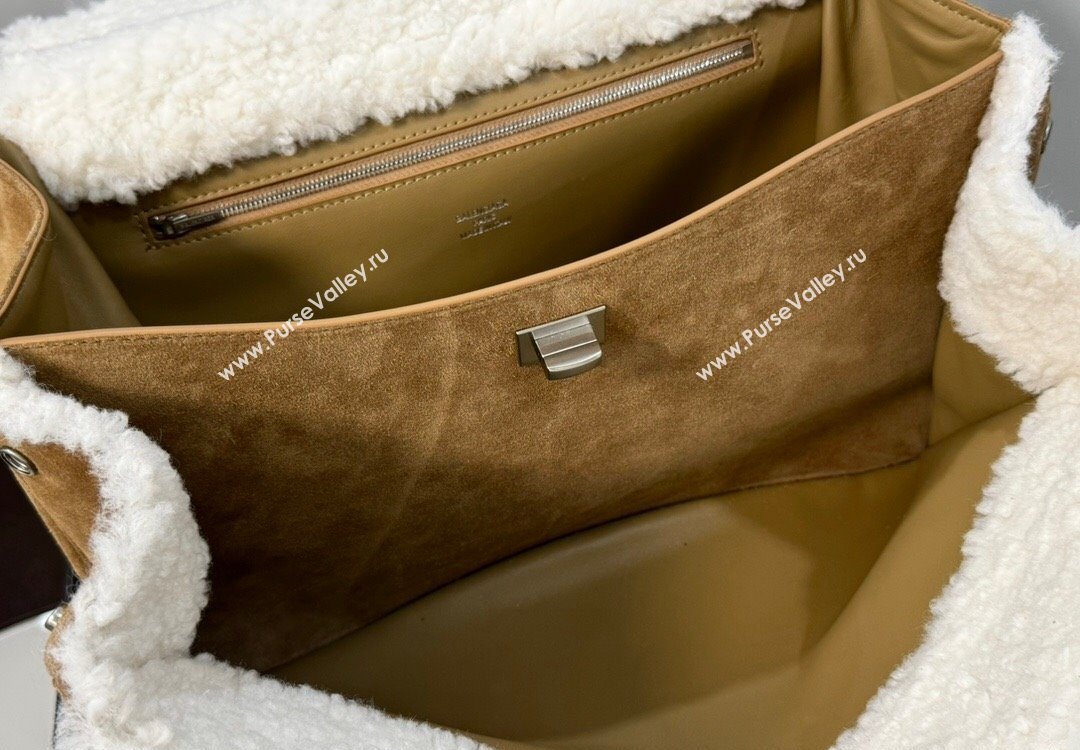 Balenciaga Rodeo Large Handbag in brown suede and white fleecel, aged-silver hardware 2025 78972 (JM-251120131)