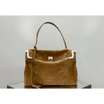 Balenciaga Rodeo Medium Handbag in brown suede and white fleecel, aged-silver hardware 2025 78972 (JM-251120132)