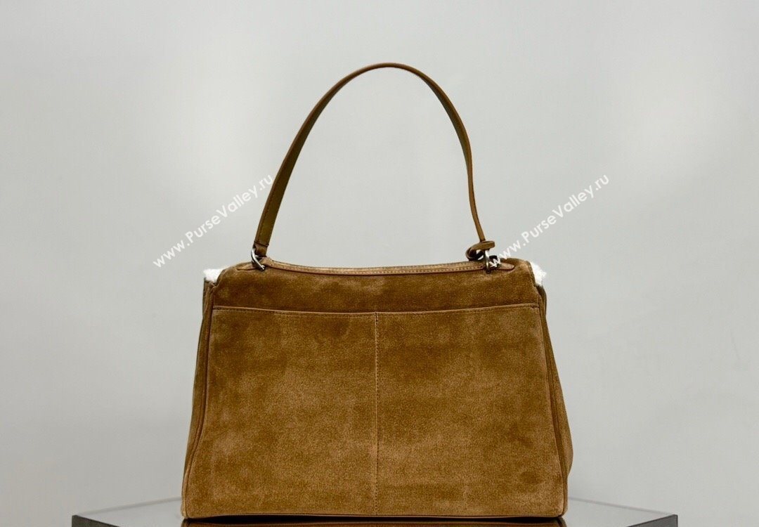 Balenciaga Rodeo Medium Handbag in brown suede and white fleecel, aged-silver hardware 2025 78972 (JM-251120132)