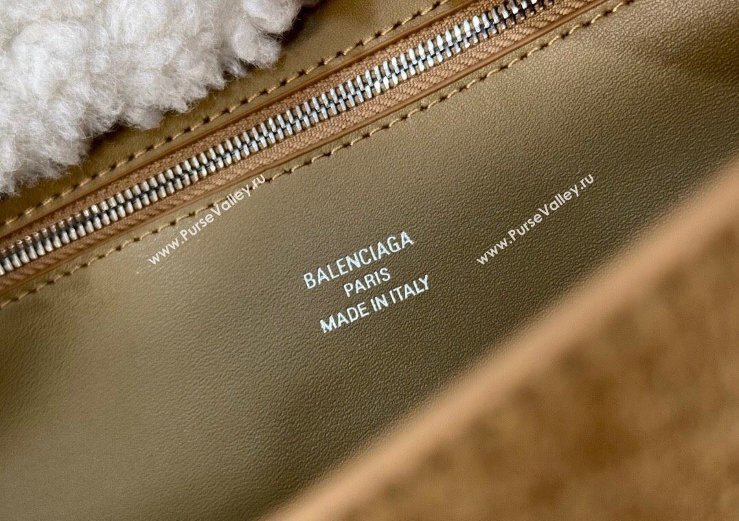 Balenciaga Rodeo Medium Handbag in brown suede and white fleecel, aged-silver hardware 2025 78972 (JM-251120132)