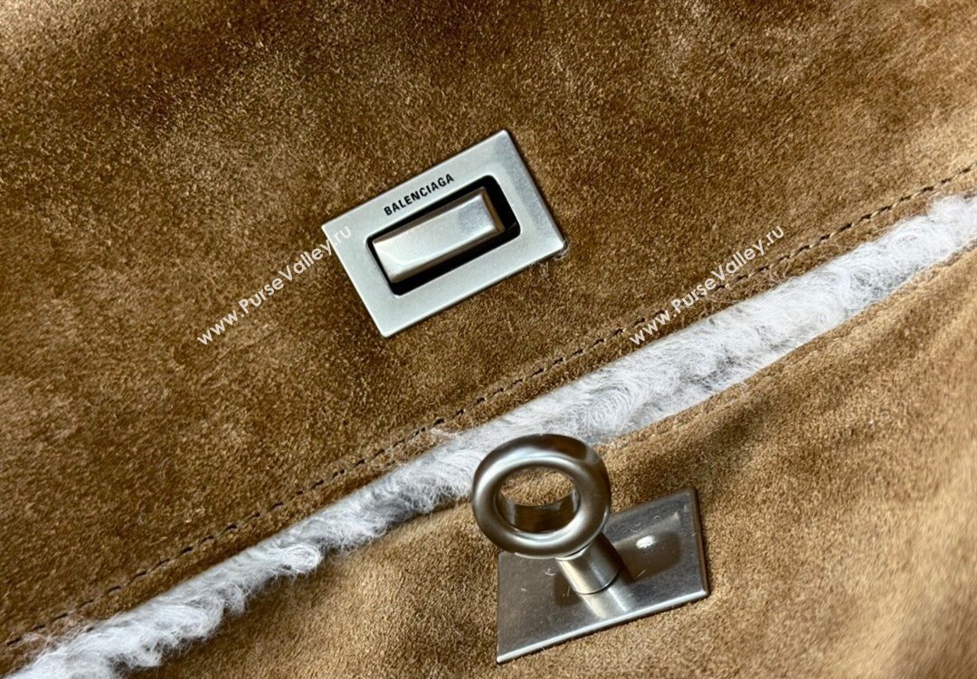 Balenciaga Rodeo Medium Handbag in brown suede and white fleecel, aged-silver hardware 2025 78972 (JM-251120132)