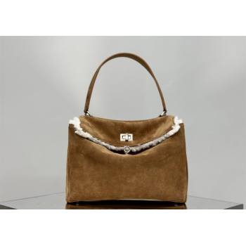 Balenciaga Rodeo Small Handbag in brown suede and white fleecel, aged-silver hardware 2025 78972 (JM-251120133)