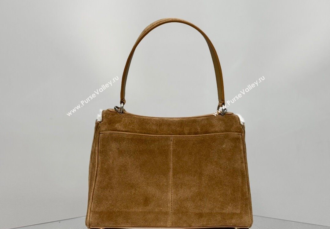 Balenciaga Rodeo Small Handbag in brown suede and white fleecel, aged-silver hardware 2025 78972 (JM-251120133)
