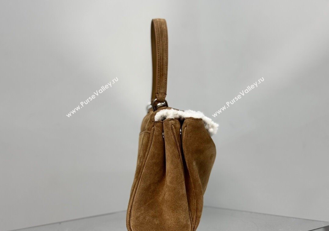 Balenciaga Rodeo Small Handbag in brown suede and white fleecel, aged-silver hardware 2025 78972 (JM-251120133)