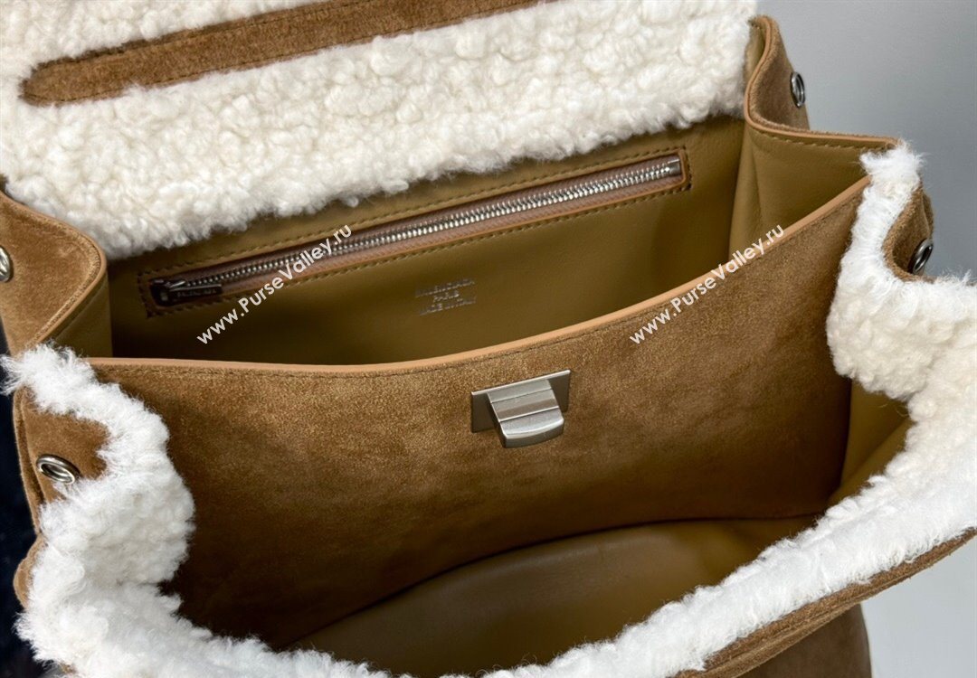 Balenciaga Rodeo Small Handbag in brown suede and white fleecel, aged-silver hardware 2025 78972 (JM-251120133)