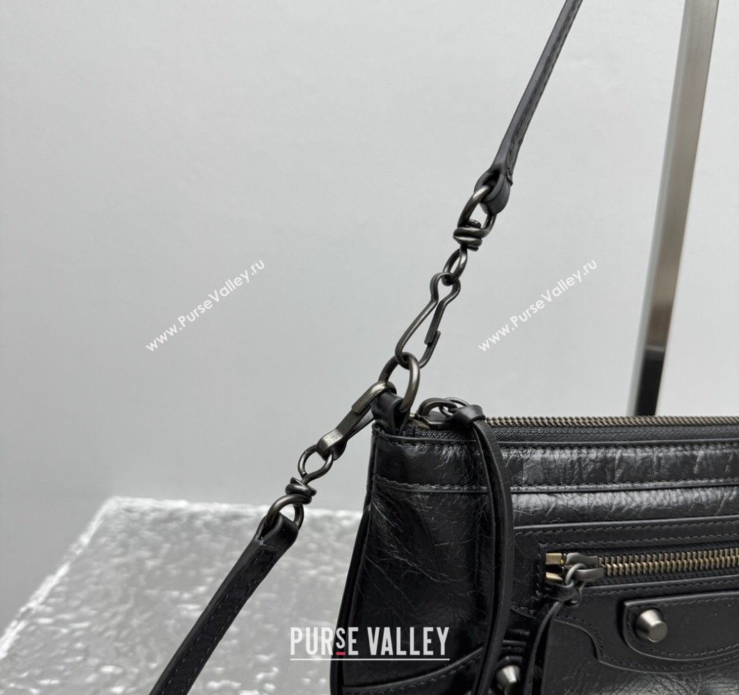 Balenciaga Le City Moto Small Shoulder Bag in Arena Storico Lambskin Black 2025 92601 (JM-251120102)