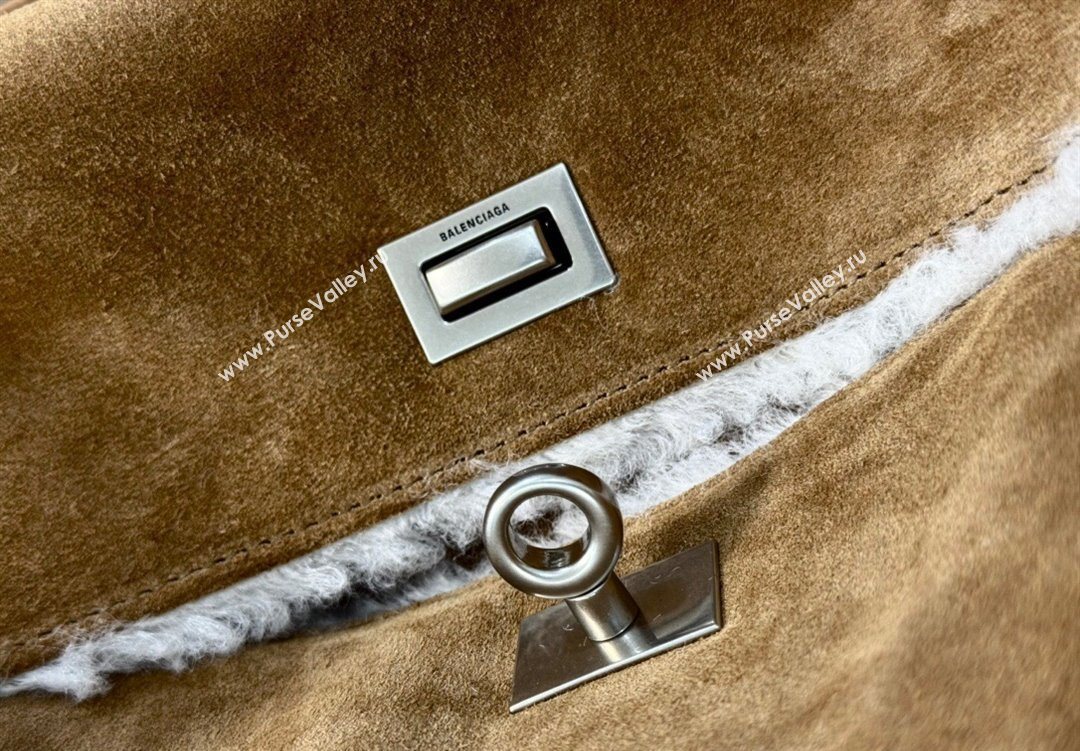 Balenciaga Rodeo Small Handbag in brown suede and white fleecel, aged-silver hardware 2025 78972 (JM-251120133)