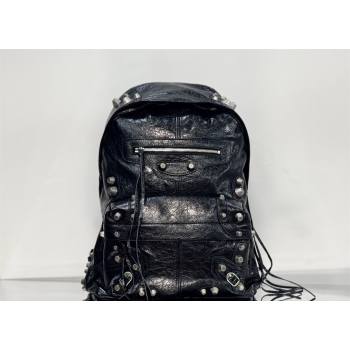 Balenciaga Le Cagole Backpack Bag in black calfskin leather, aged-silver hardware 2025 (JM-251120144)
