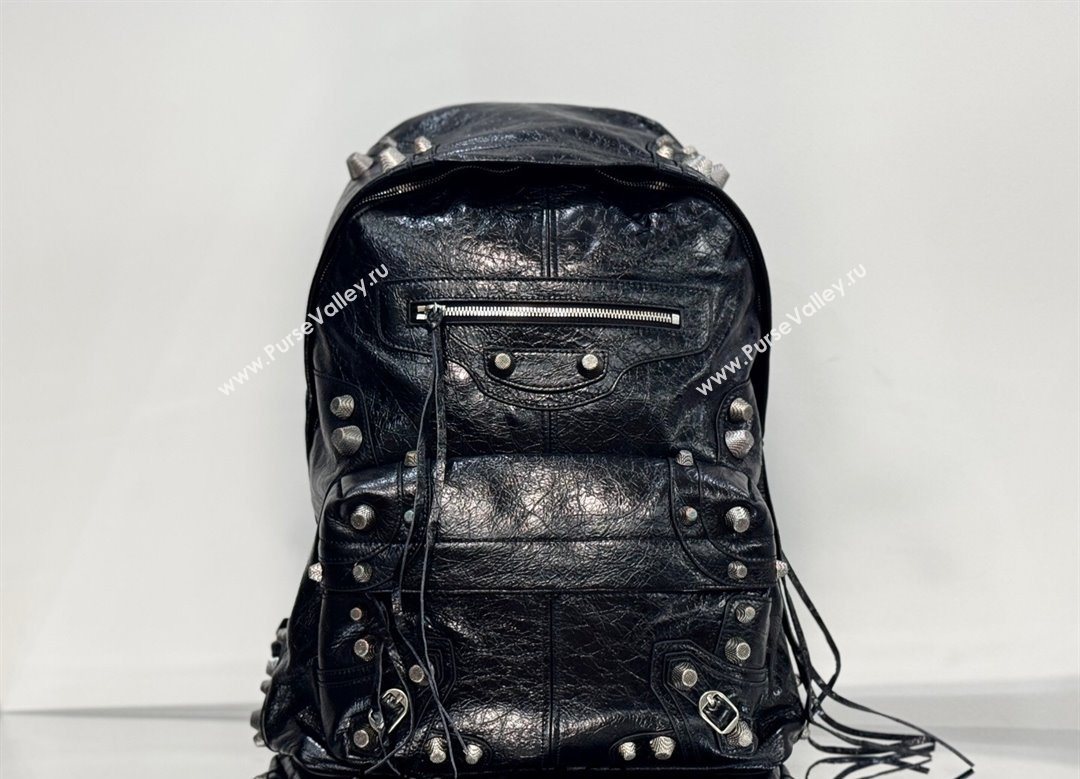 Balenciaga Le Cagole Backpack Bag in black calfskin leather, aged-silver hardware 2025 (JM-251120144)