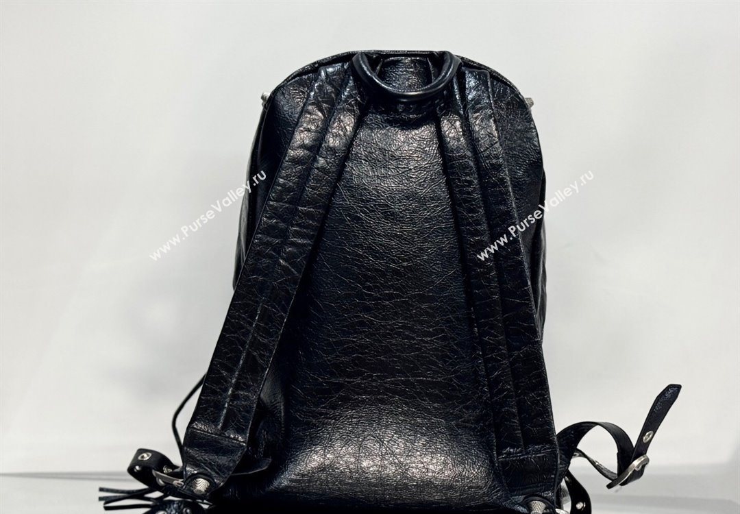 Balenciaga Le Cagole Backpack Bag in black calfskin leather, aged-silver hardware 2025 (JM-251120144)