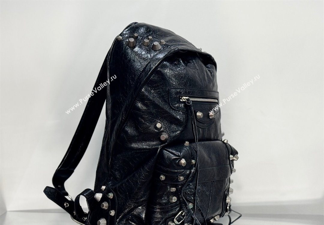 Balenciaga Le Cagole Backpack Bag in black calfskin leather, aged-silver hardware 2025 (JM-251120144)