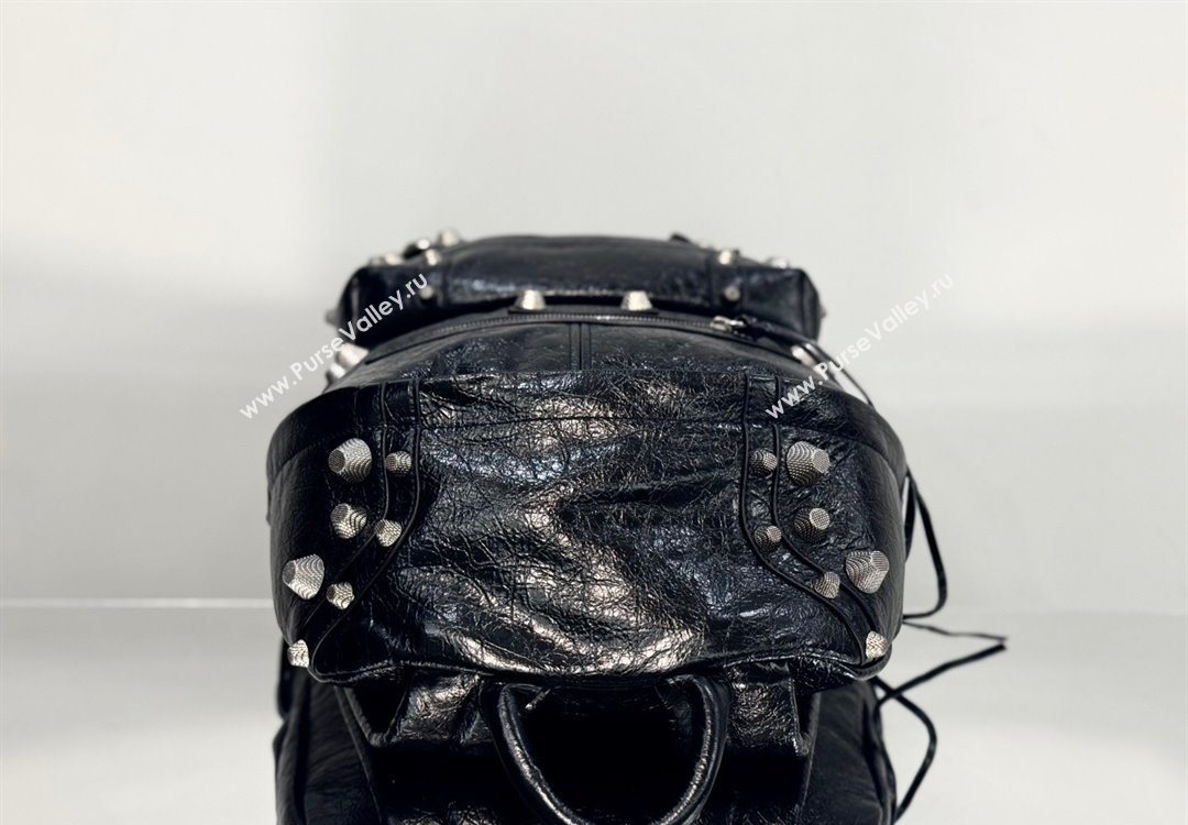 Balenciaga Le Cagole Backpack Bag in black calfskin leather, aged-silver hardware 2025 (JM-251120144)