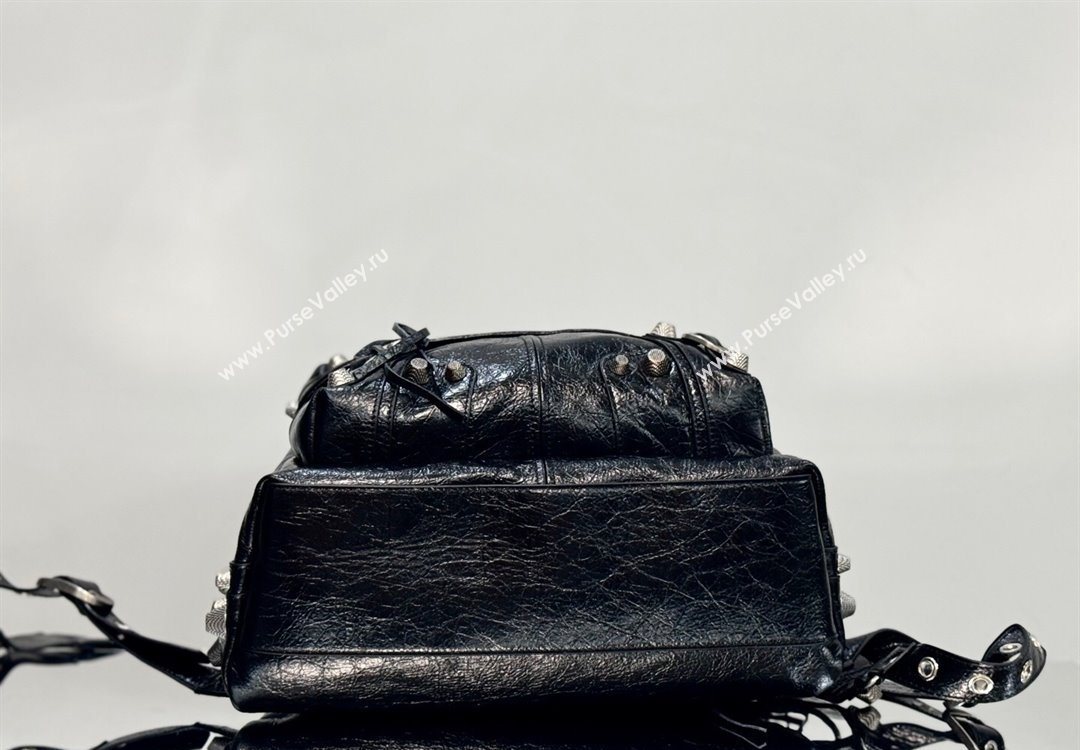 Balenciaga Le Cagole Backpack Bag in black calfskin leather, aged-silver hardware 2025 (JM-251120144)