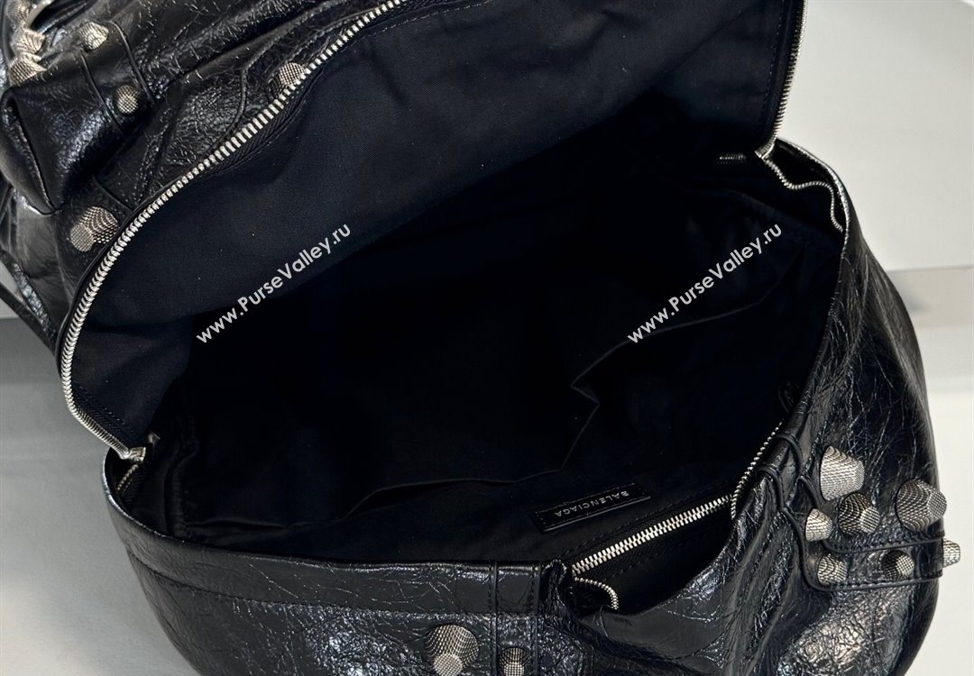 Balenciaga Le Cagole Backpack Bag in black calfskin leather, aged-silver hardware 2025 (JM-251120144)