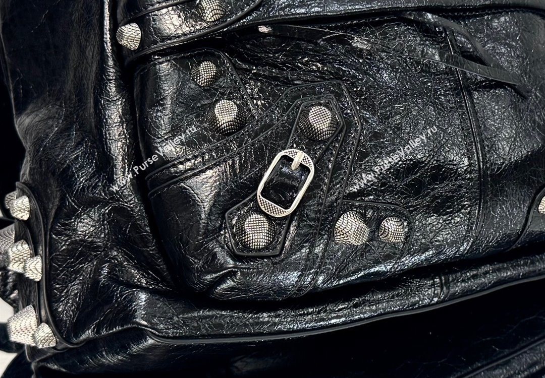 Balenciaga Le Cagole Backpack Bag in black calfskin leather, aged-silver hardware 2025 (JM-251120144)