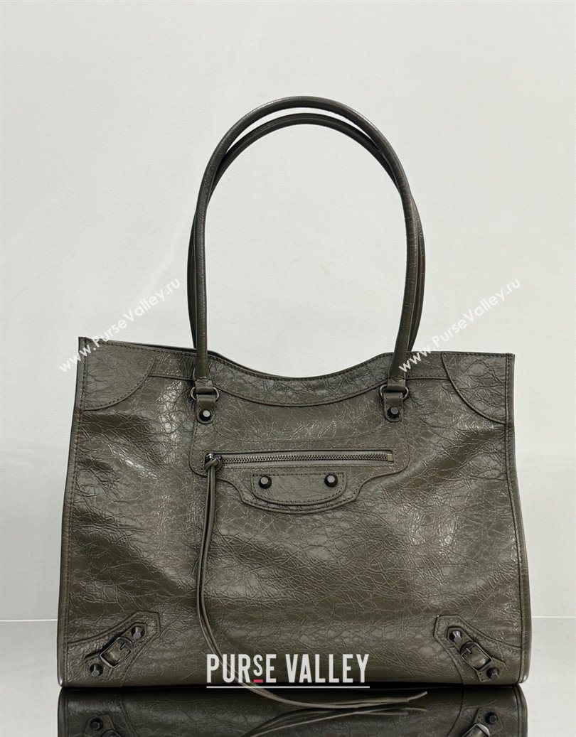 Balenciaga Le City Tote Bag Medium in Arena Storico Lambskin Army Green 2025 1029 (JM-251120110)