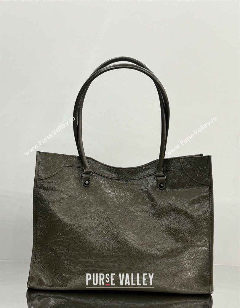 Balenciaga Le City Tote Bag Medium in Arena Storico Lambskin Army Green 2025 1029 (JM-251120110)