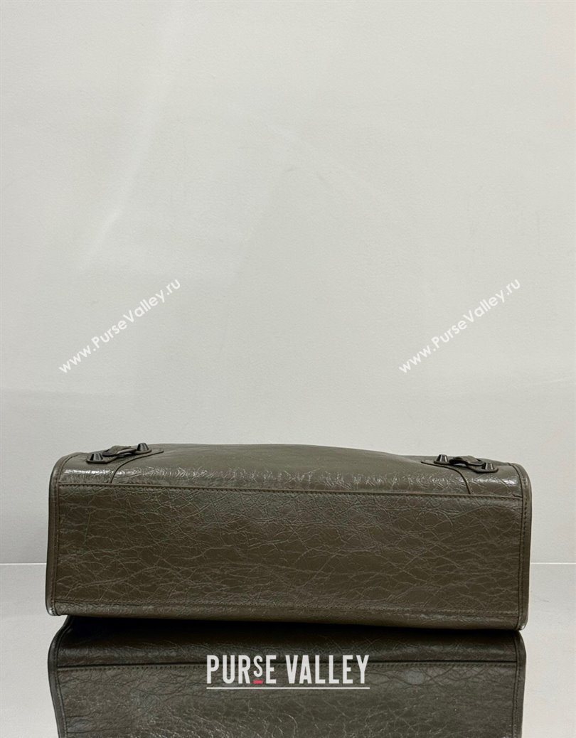 Balenciaga Le City Tote Bag Medium in Arena Storico Lambskin Army Green 2025 1029 (JM-251120110)