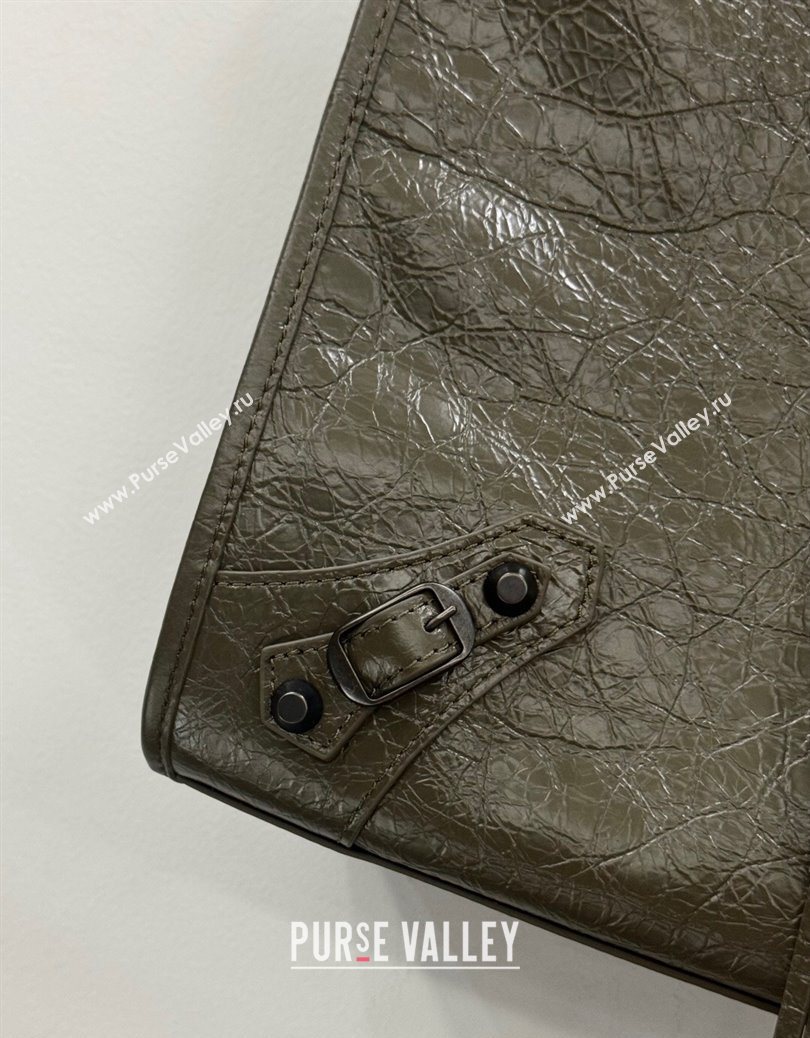 Balenciaga Le City Tote Bag Medium in Arena Storico Lambskin Army Green 2025 1029 (JM-251120110)