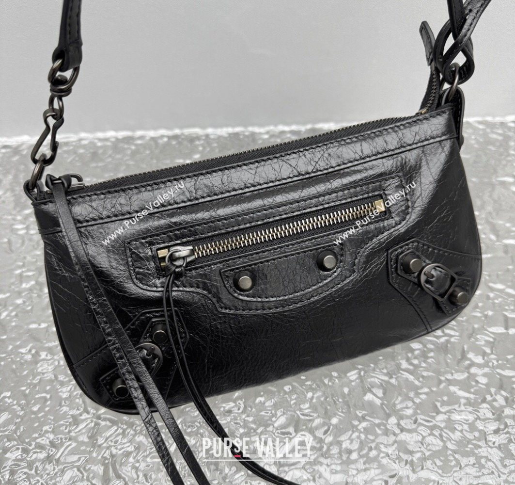 Balenciaga Le City Moto Small Shoulder Bag in Arena Storico Lambskin Black 2025 92601 (JM-251120102)