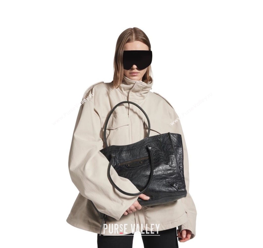 Balenciaga Le City Tote Bag Medium in Arena Storico Lambskin Black 2025 1029 (JM-251120111)